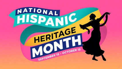 The pink orange gradient paired with dance silhouettes represents the traditional month of Hispanic culture and ethnic customs, and is used in art exhibitions and folk activity scenes.
