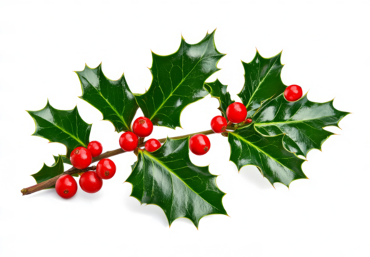 Christmas holly isolated on a transparent background,
