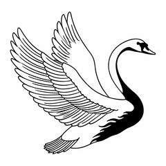 Obraz premium Elegant swan with outstretched wings in black and white line art style graceful avian illustration artful bird created with generated ai