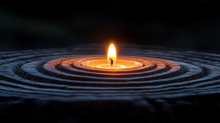 Candlelight's Embrace: A solitary candle burns brightly, casting a warm, inviting glow upon the carved wooden surface, its flame dancing against the dark background. 