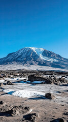 Kilimanjaro crater rim and glaciers under clear blue sky