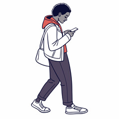 Person walking while looking at phone mobile