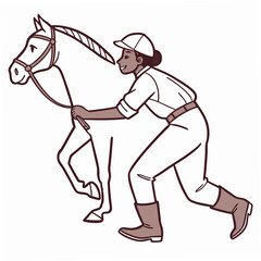 Person with horse on white background rider equestrian