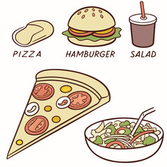 Pizza hamburger salad drink food