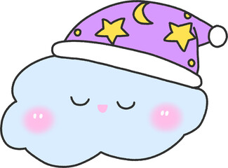 Cute Blue Sleeping Cloud with Star and Moon Nightcap – Pastel Bedtime Clipart PNG