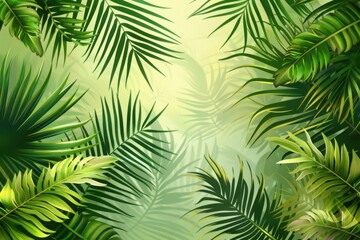 Exotic jungle tropical palm leaves. Summer floral design with green color background. Vector illustration.