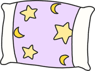 Cute Pillow with Stars and Moons – Purple Bedtime Pillow Illustration