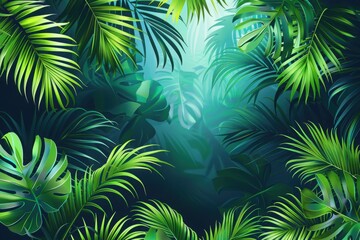 Exotic jungle tropical palm leaves. Summer floral design with green color background. Vector illustration.