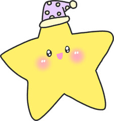 Cute Yellow Star Character with Polka Dot Sleep Hat – Nighttime Illustration PNG