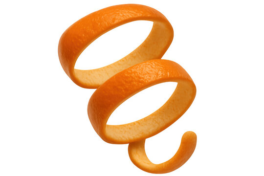 Orange zest making a spiral shape, isolated on transparent background, ideal for food and beverage visuals