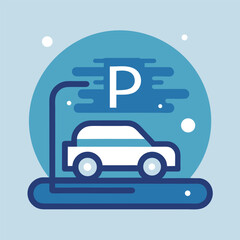 Public parking space sign with vehicle