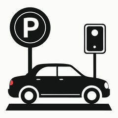 Simple parking logo with auto silhouette
