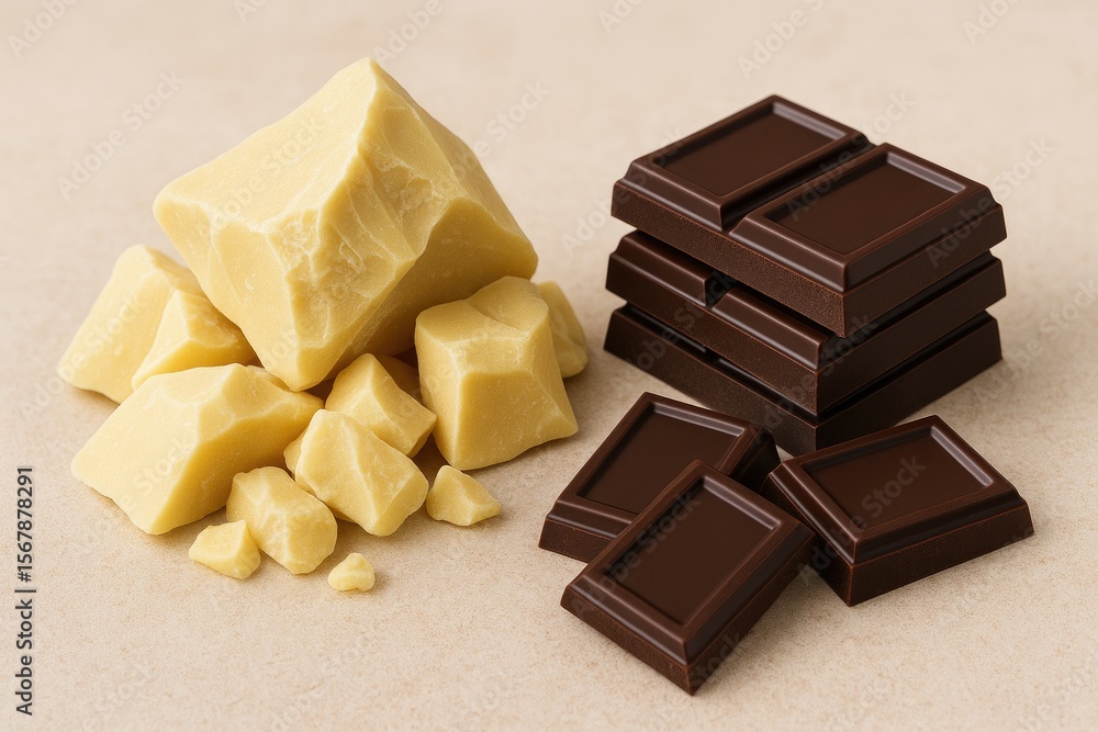 Poster table with cocoa butter and chocolate