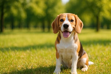 Adorable beagle enjoying a sunny day outdoors in the park