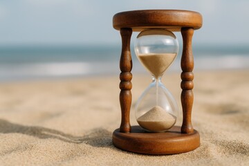 Detailed view of a wooden hourglass