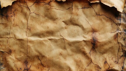 Aged Paper Texture: A detailed close-up shot reveals the rich texture and color variations of aged paper, showing wrinkles, creases, and burn marks, ideal for vintage or antique designs.
