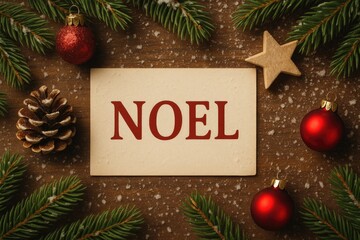 Holiday greeting card with festive decor and New Year symbols