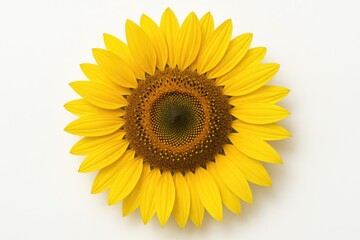Detailed shot of a sunflower against a plain white background