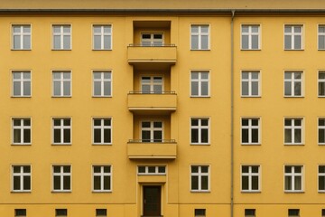 Fototapeta premium Affordable residential complex featuring a vibrant yellow exterior