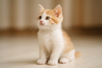 Adorable tiny kitten gazing away with wonder
