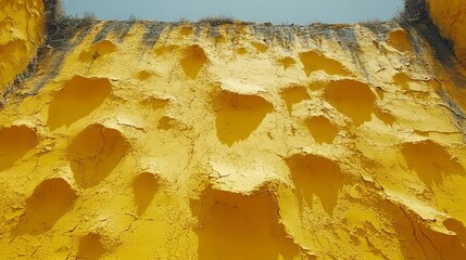 Eroded sandstone wall: A captivating close-up unveils the rough textures and unique forms of an old sandstone structure, highlighting the beauty of natural weathering and time's passage. 
