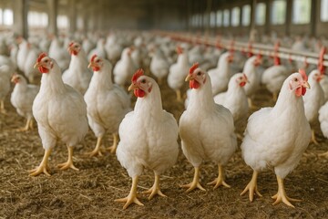 Fototapeta premium Chickens roaming inside the poultry coop