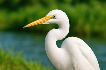 Fototapeta premium Close-up shot of a white heron outdoors