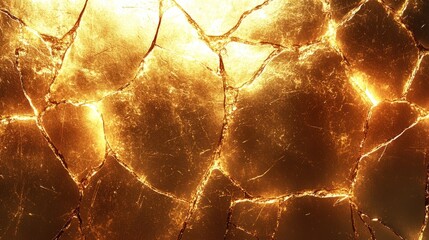 Golden cracked wall: A close-up of a luxurious golden cracked wall, shimmering with an alluring warm glow, creating a striking texture and abstract appeal. The imperfections add to its unique charm.