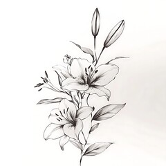 Monochrome lily flower arrangement illustration
