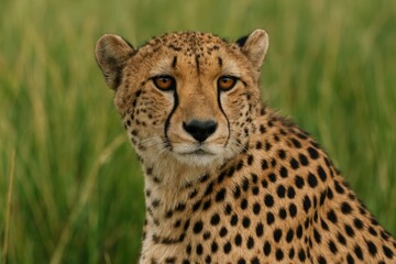 Detailed close-up of a wild cheetah's face
