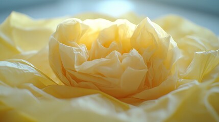 Delicate Blossom: A close-up shot captures the intricate details of a fragile yellow flower, its delicate petals softly illuminated, evoking a sense of serenity and natural beauty.