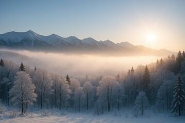 Fototapeta premium Chilly Mist Surrounding the Hidaka Mountain Range