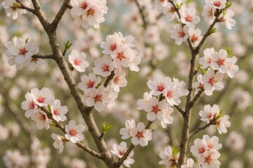 Obraz premium Detailed view of a blooming almond tree during springtime