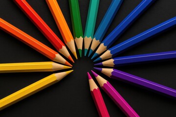 Naklejka premium Creative black background artwork using colored pencils
