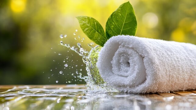 self care and skin hydration concept, towel, water splash, cozy vibe