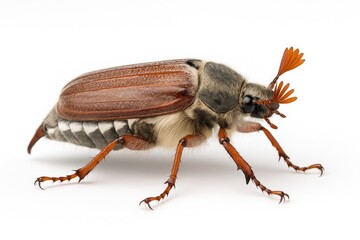 Naklejka premium Detailed view of a common garden beetle against a plain white backdrop