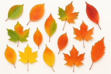 Vibrant fall foliage isolated on a white backdrop