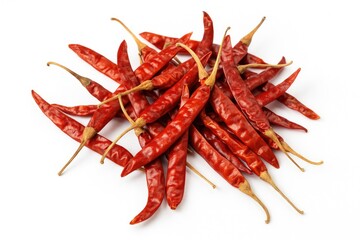 Sun-dried red chili peppers with a fiery flavor isolated on white background