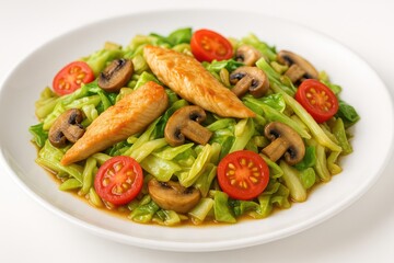 Delicious chicken paired with cabbage, mushrooms, and cherry flavors