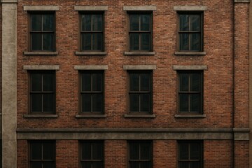 Fototapeta premium Detailed view of an aged brick facade on an urban building