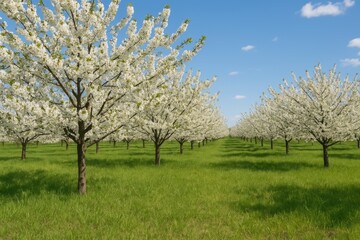 Obraz premium Magnificent Cherry Blossom Orchard in Full Bloom
