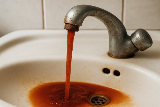 Vivid shot of corroded water flowing from a tap