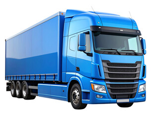 Light Blue European Semi Truck Front Angle View, Isolated on Transparent Background