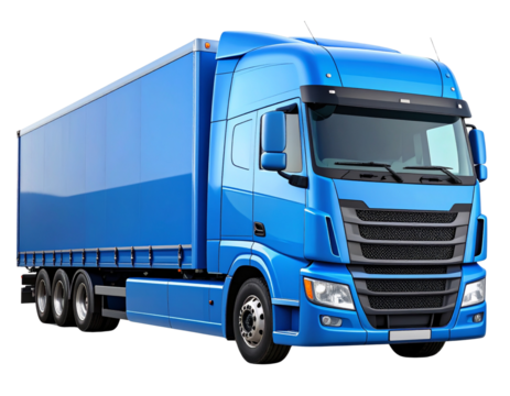 Light Blue European Semi Truck Front Angle View, Isolated on Transparent Background