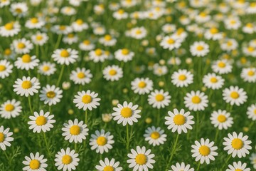 Fototapeta premium Detailed view of a flourishing chamomile plantation