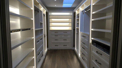 Obraz premium Stylish and Modern WalkIn Closet Designed with Ample Storage Space and Elegance