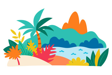 Obraz premium Tropical Beach Sunset with Palm Trees and Ocean Waves