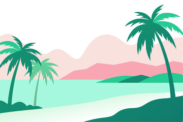 Tropical Beach Sunset with Palm Trees and Ocean Waves