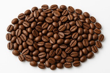 Obraz premium Piles of coffee beans on a plain white backdrop
