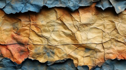 Abstract Torn Paper Texture:  A captivating abstract composition featuring a torn piece of paper, with rough edges and textured surface, and color gradient effect of beige and blue.